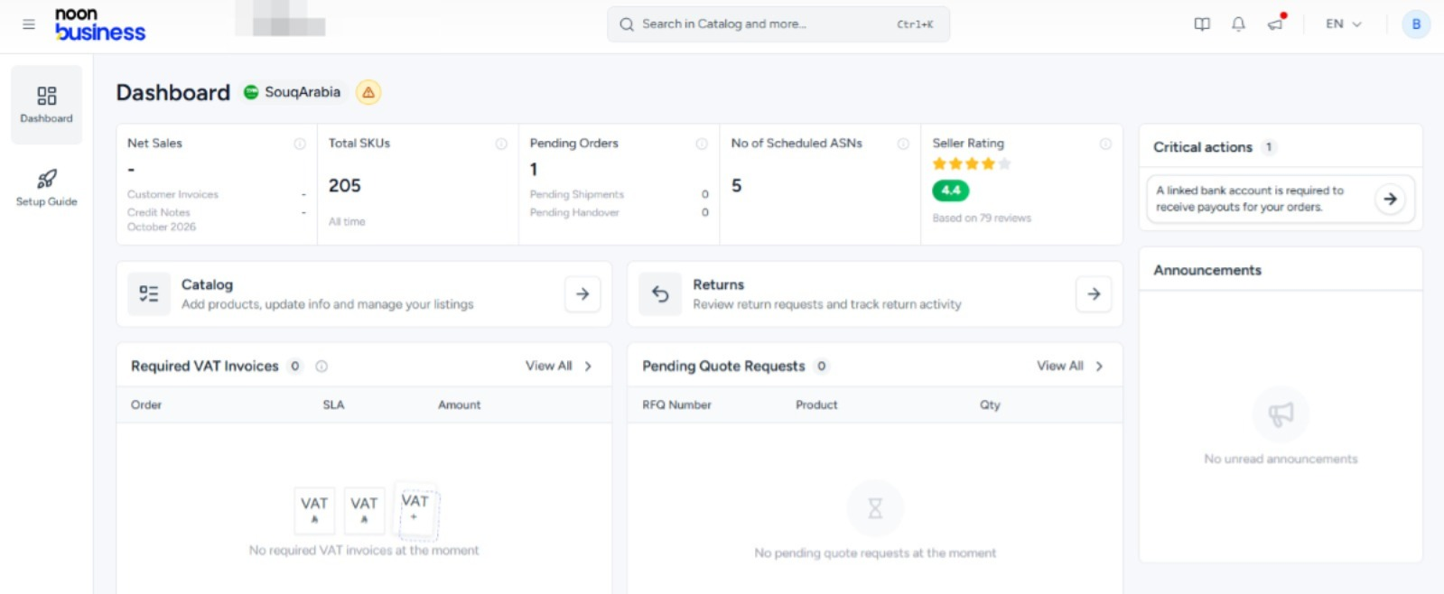 Original Noon Business seller dashboard screenshot supplied by the business
